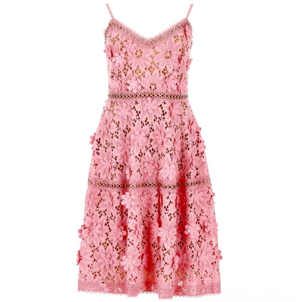 Nwt Michael Michael Kors Pink 3d Floral Appliqu Fit And Flare Dress Size 6